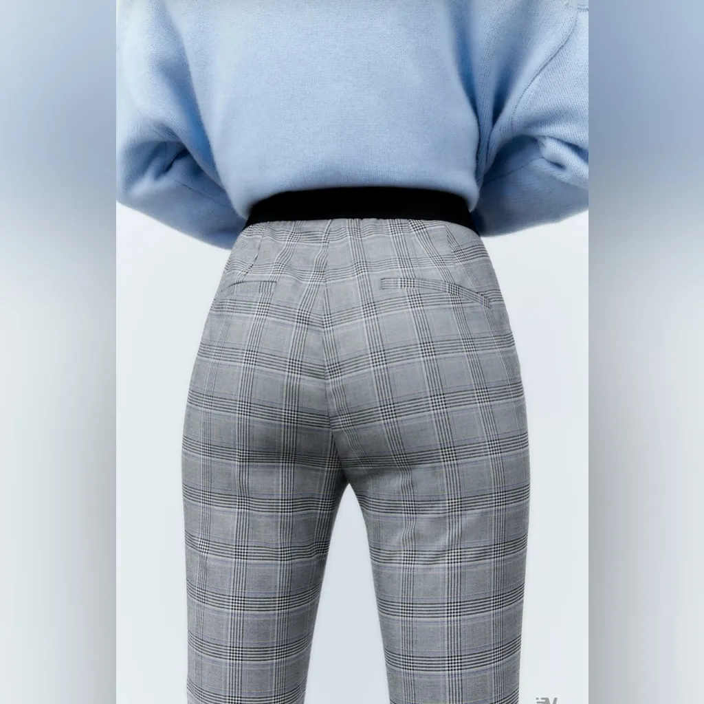 ZARA Plaid Career Business Stretchy Ankle Pants Slacks Gray & Blue Size‎ XS - Image 6