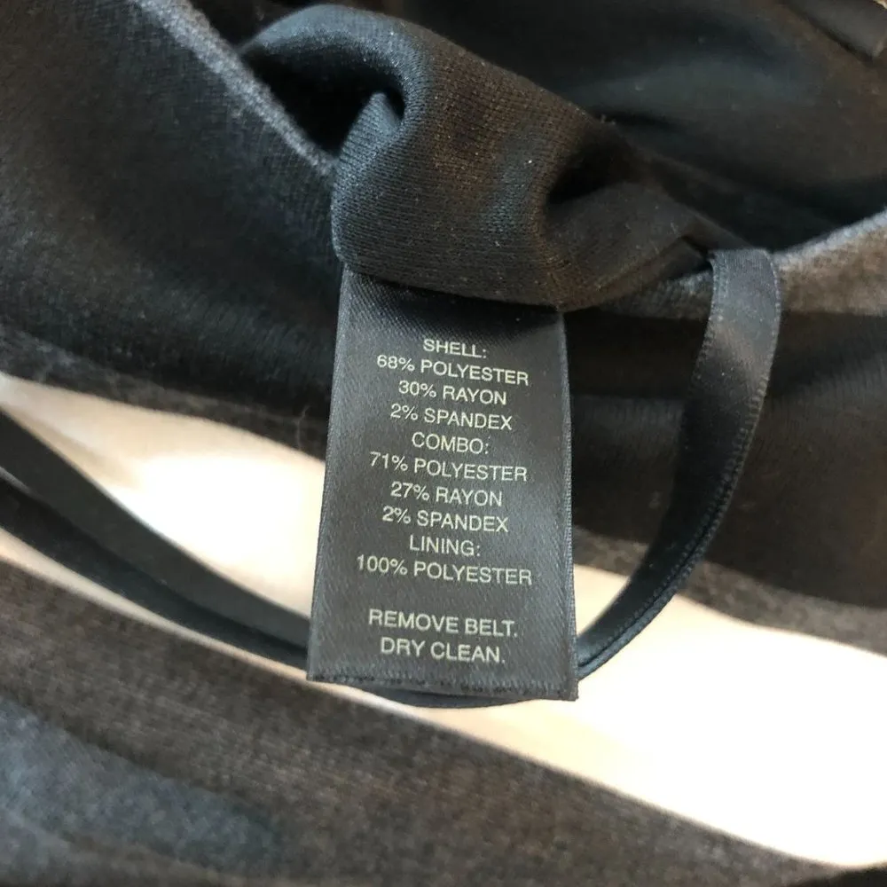 White House Black Market Shift Dress Striped 3/4 Sleeve Belted Black Gray 0 - Image 4