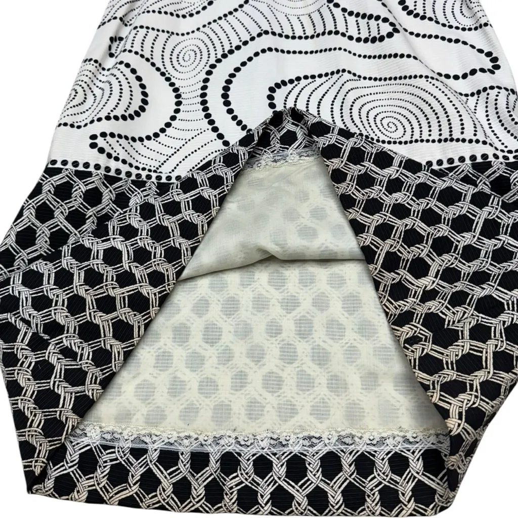 Vintage 60s Needle Craft Graphic Maxi Dress Black White Print Long Sleeve Bow Size XS - Image 9