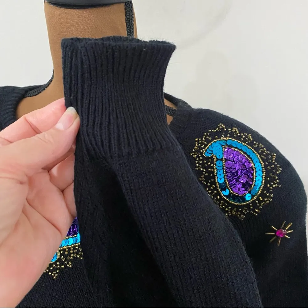 Vintage Sweet Baby Jane black sequins paisley embellished knit maxi dress sz L Size L - Image 10