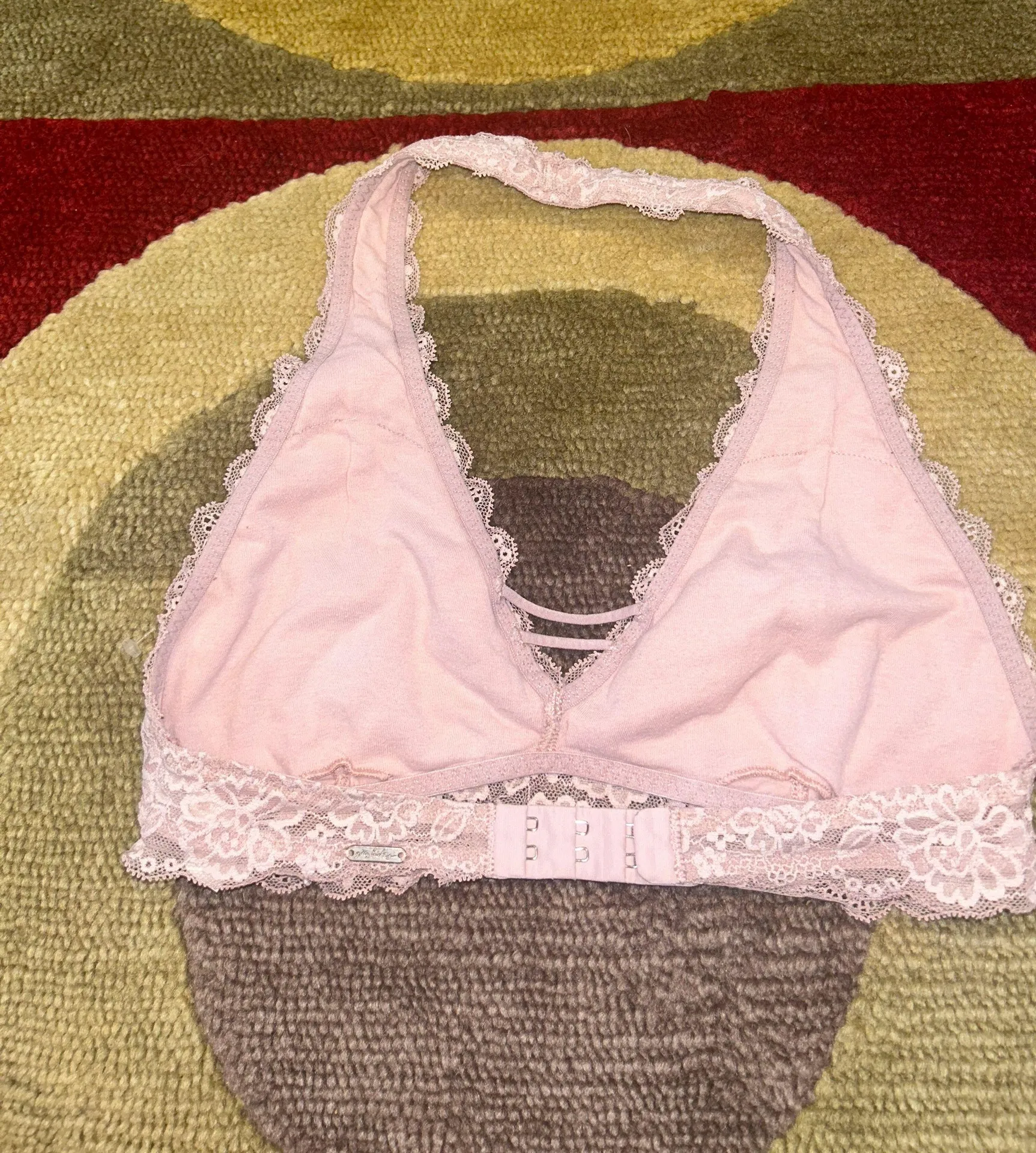 Hollister Light Pink Floral Lace Halter Bralette Back Closure Small - Image 2