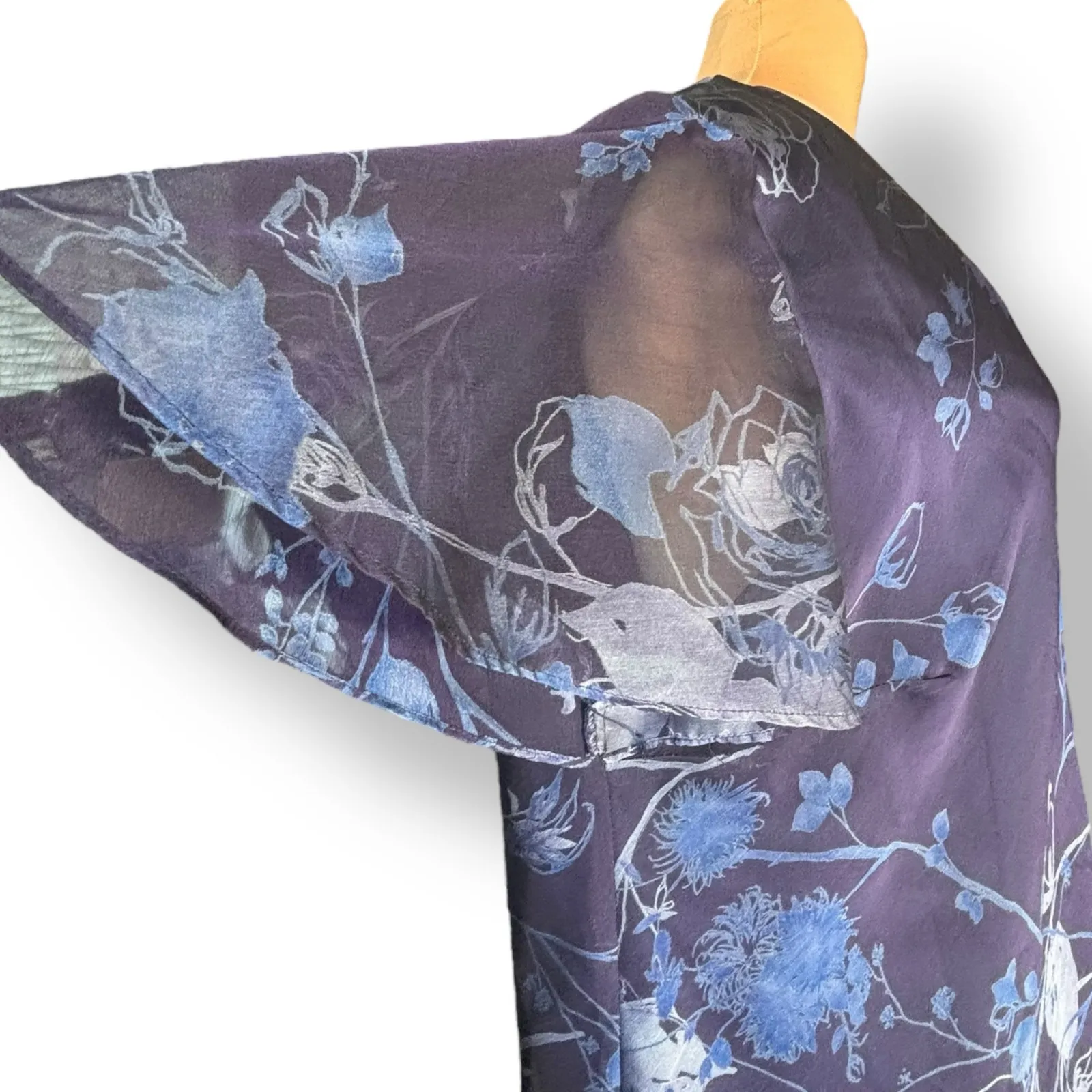 Vintage 90s Woman Blue Floral Sheer Overlay Blouse Plus Size 22W Made in USA - Image 7