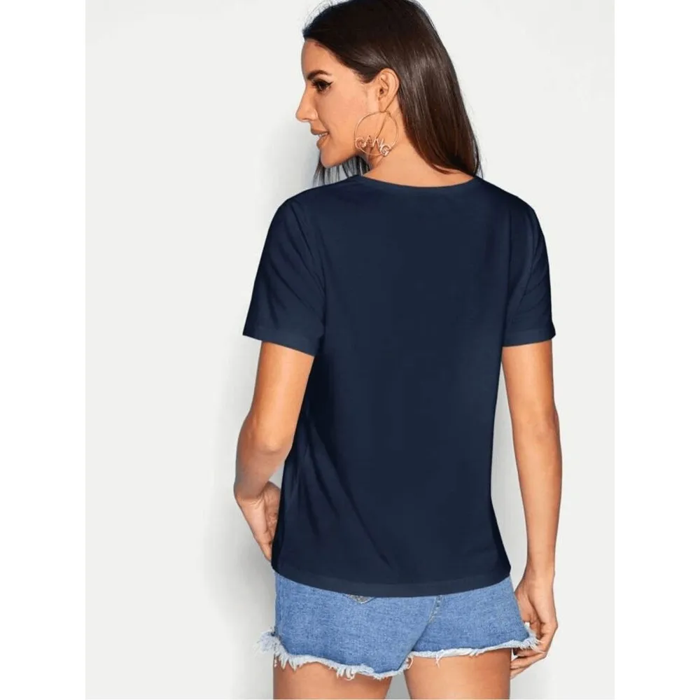 SHEIN- Women's navy-blue‎ orange and cheetah print Shortsleeve T-shirt Size XL - Image 2