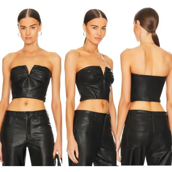 ALIX NYC Portia Strapless Vegan Leather Bandeau Crop Top Black Women's Size M - Image 2