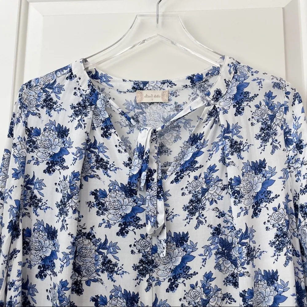 Altar’d State Floral Bell Sleeve Dress Bohemian White Blue Long Sleeve S - Image 23