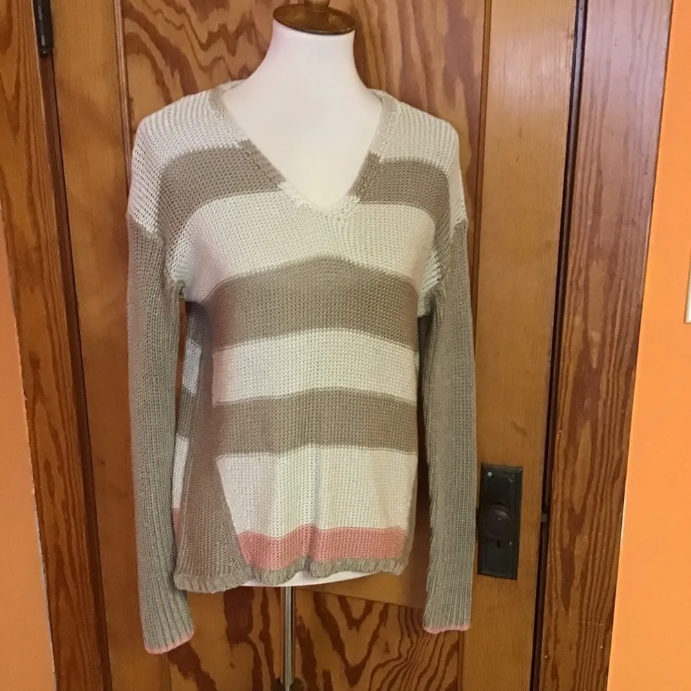Quinn Earthy Striped V Neck Sweater Brown Size L - Image 10