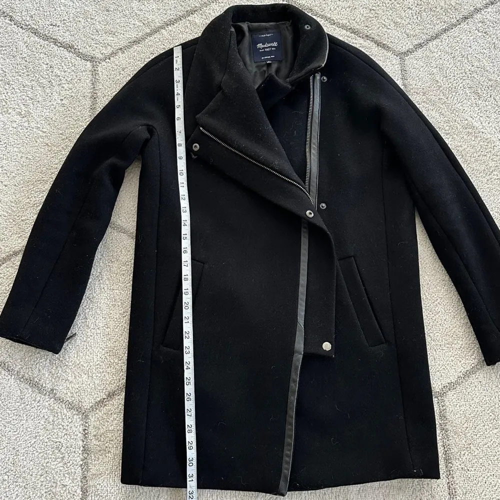 Madewell City GridCoat Black Wool Blend Cold Weather Coat Asymmetric Zipper Sz 2 - Image 3