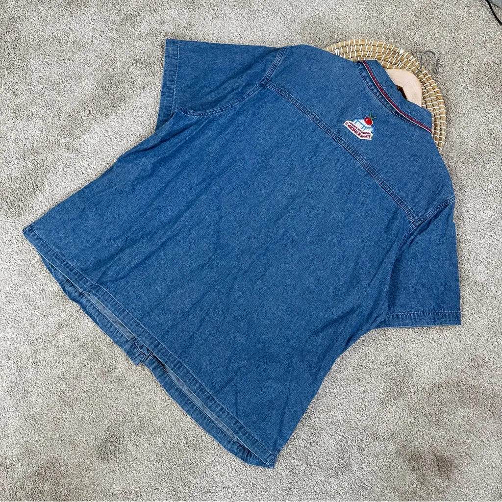 White Stag Vintage Denim Button Down Shirt Cherry School Embroidered 22W/24W - Image 6