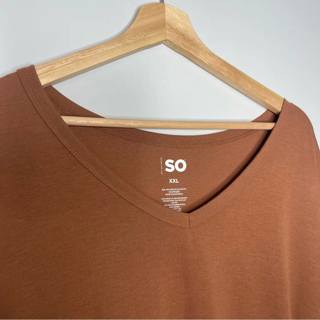 SO Goods For Life Soft Luxe V-Neck Long-Sleeve Brown Tee (XX-Large) - Image 3