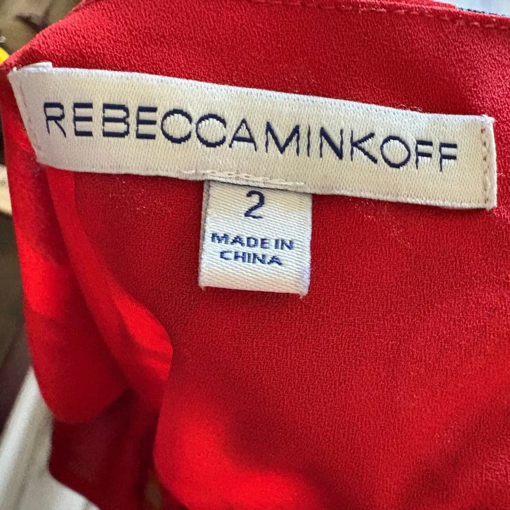 Rebecca Minkoff Red Floral Knee Length Ruffles  V-Neck size 2 Flirty Classic - Image 6