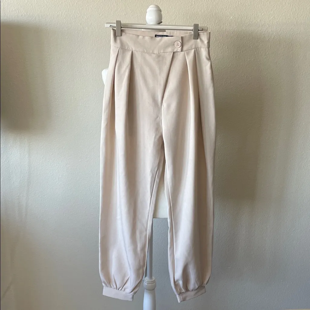 Nasty Gal Beige Tailored Jogger Pants | High Waist | Elastic Hem - Image 3