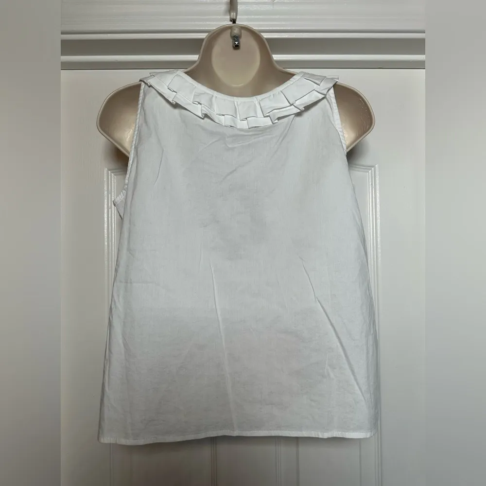 Nine West White Cotton Linen Blend Sleeveless Embellished Neckline Blouse Sz 8P - Image 6