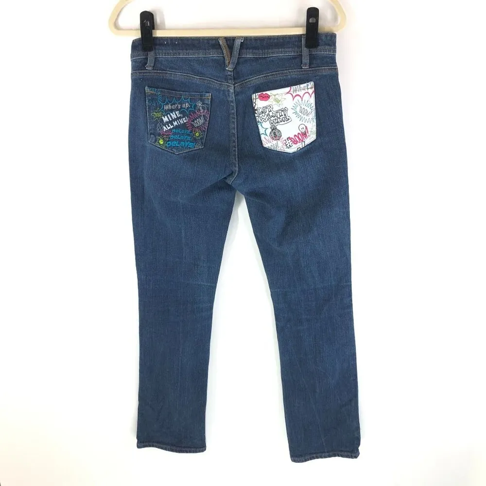 Lot 29 Womens Jeans Vintage Y2K Graphic Print Dark Wash Skinny 11 Blue Size undefined - Image 3