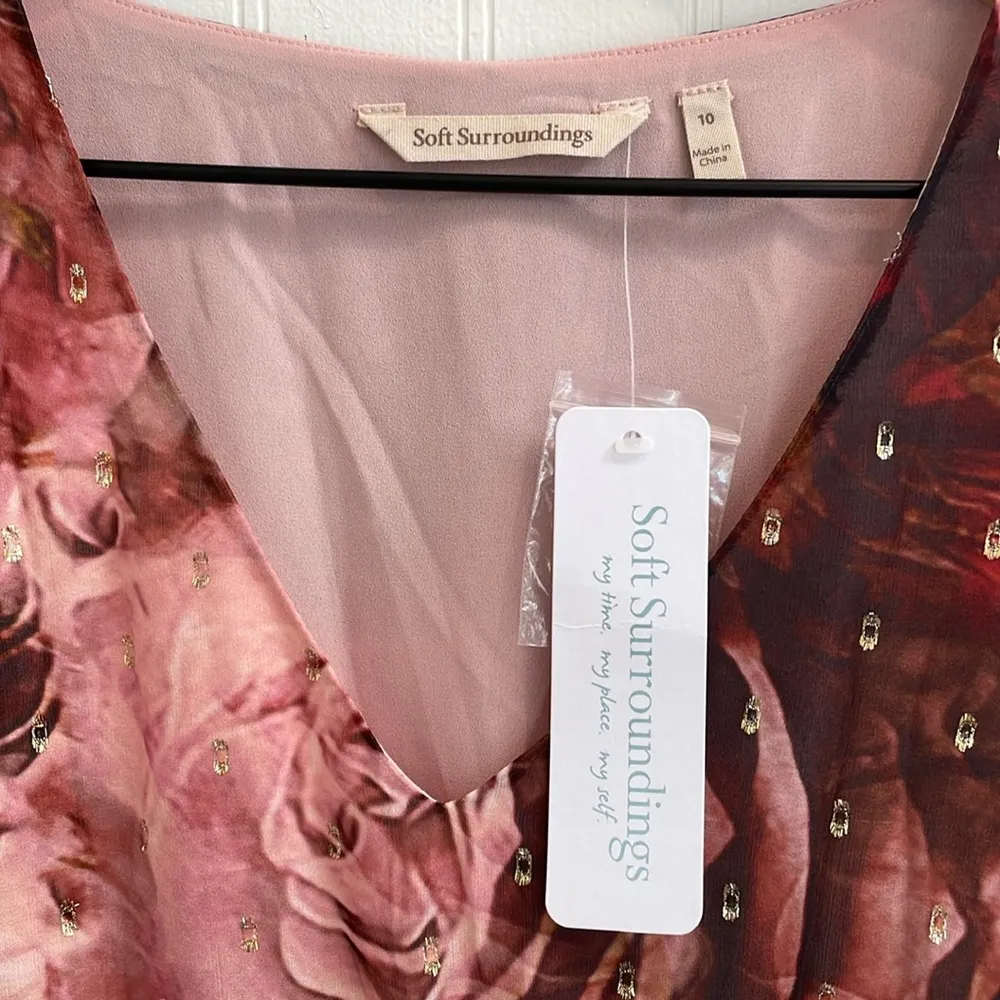 SOFT SURROUNDINGS Rina Silk Dress in Multi Floral Painterly Blooms Size 10 NWT - Image 12