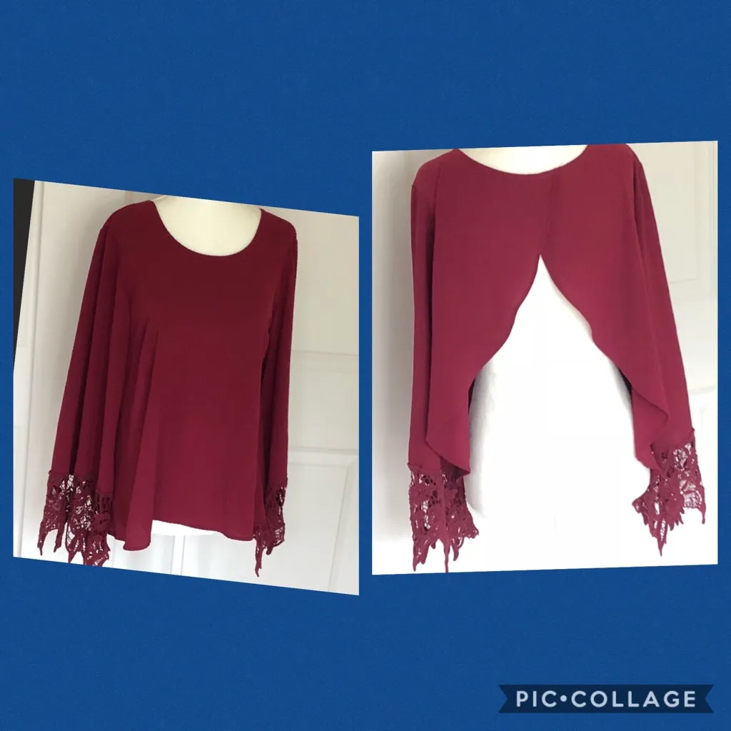 Alya  Cranberry Open Back Blouse Medium - Image 2