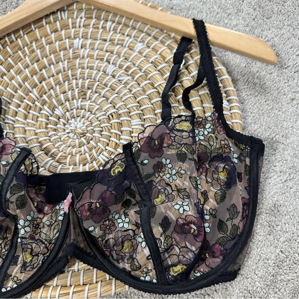 For Love And Lemons Women’s Clara Underwire Bra Romantic in Black Floral 38DD - Image 5