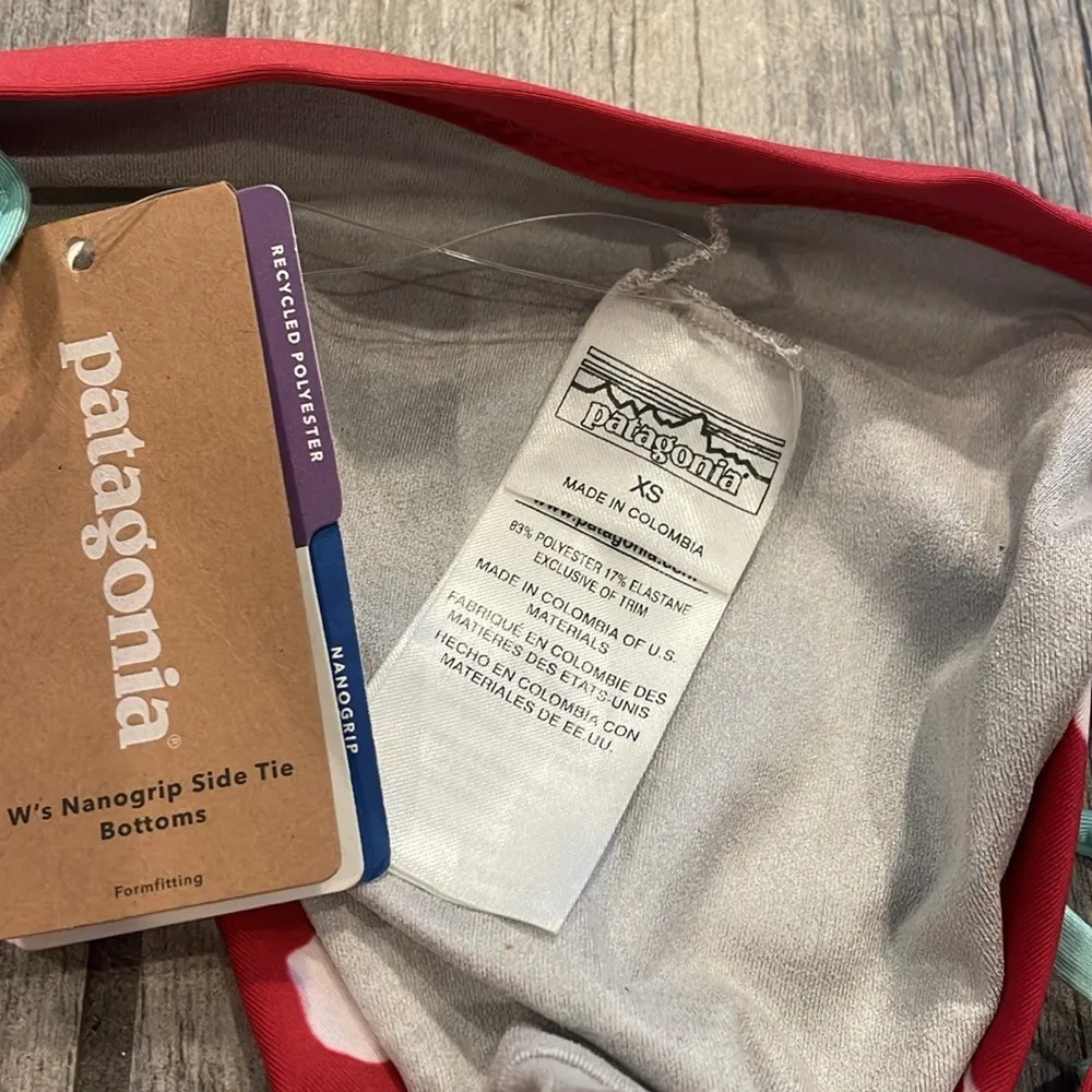 Patagonia Red Floral Bikini Bottom with Blue Ties - Image 4