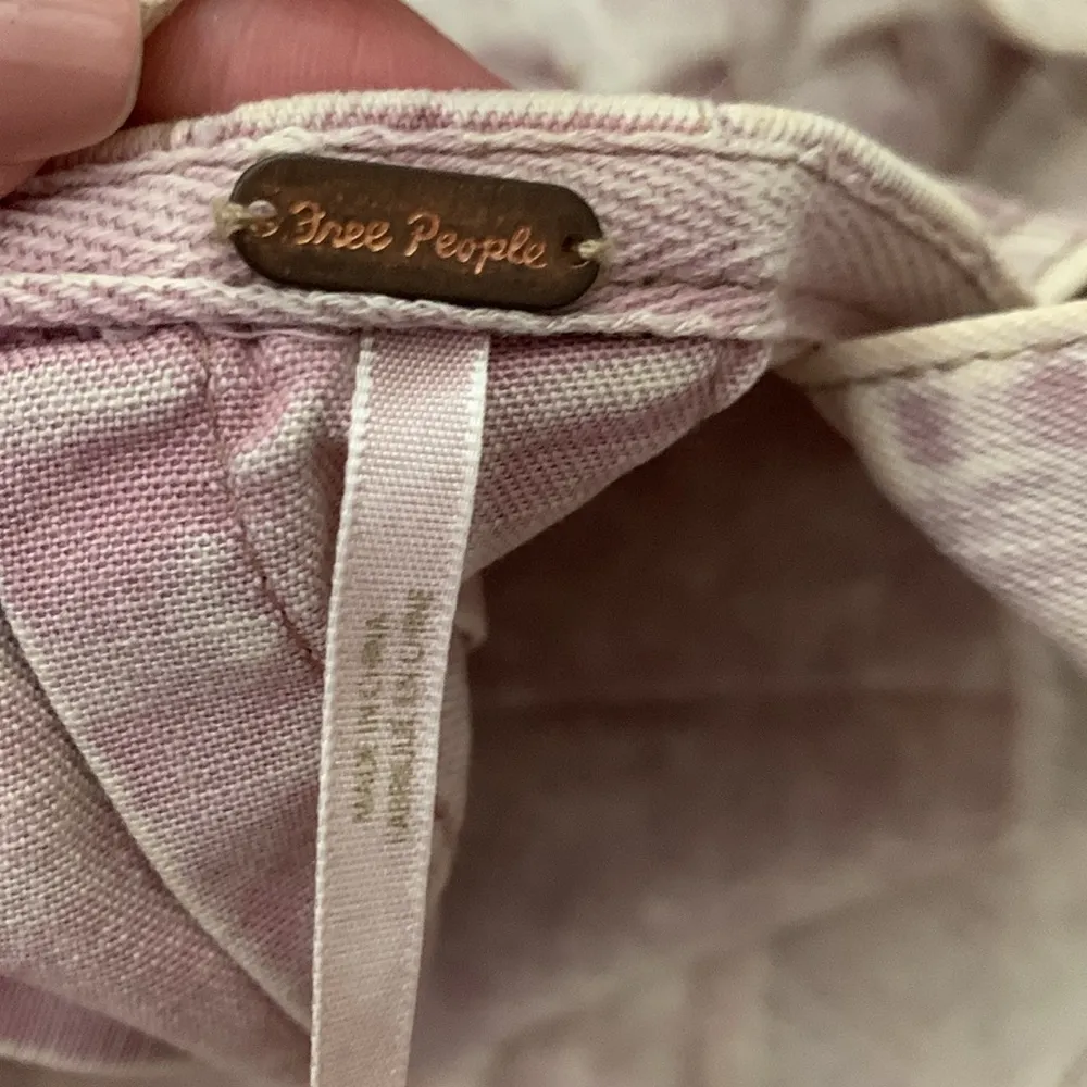 Free People Marina Pink Acid Wash Denim Pleated Cross Back Top - Image 4