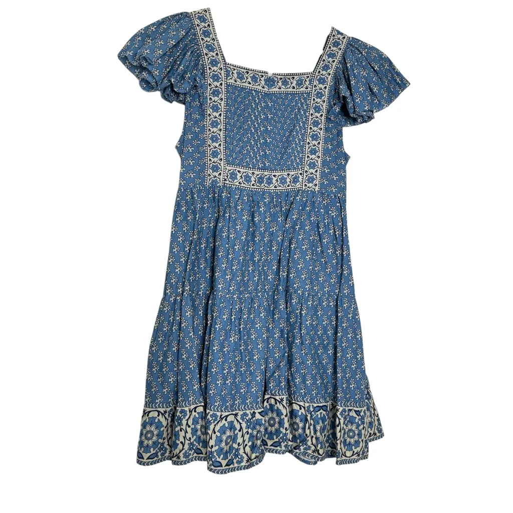 Sea Fernanda Tile Print Flutter Sleeve Dress Blue - Image 3