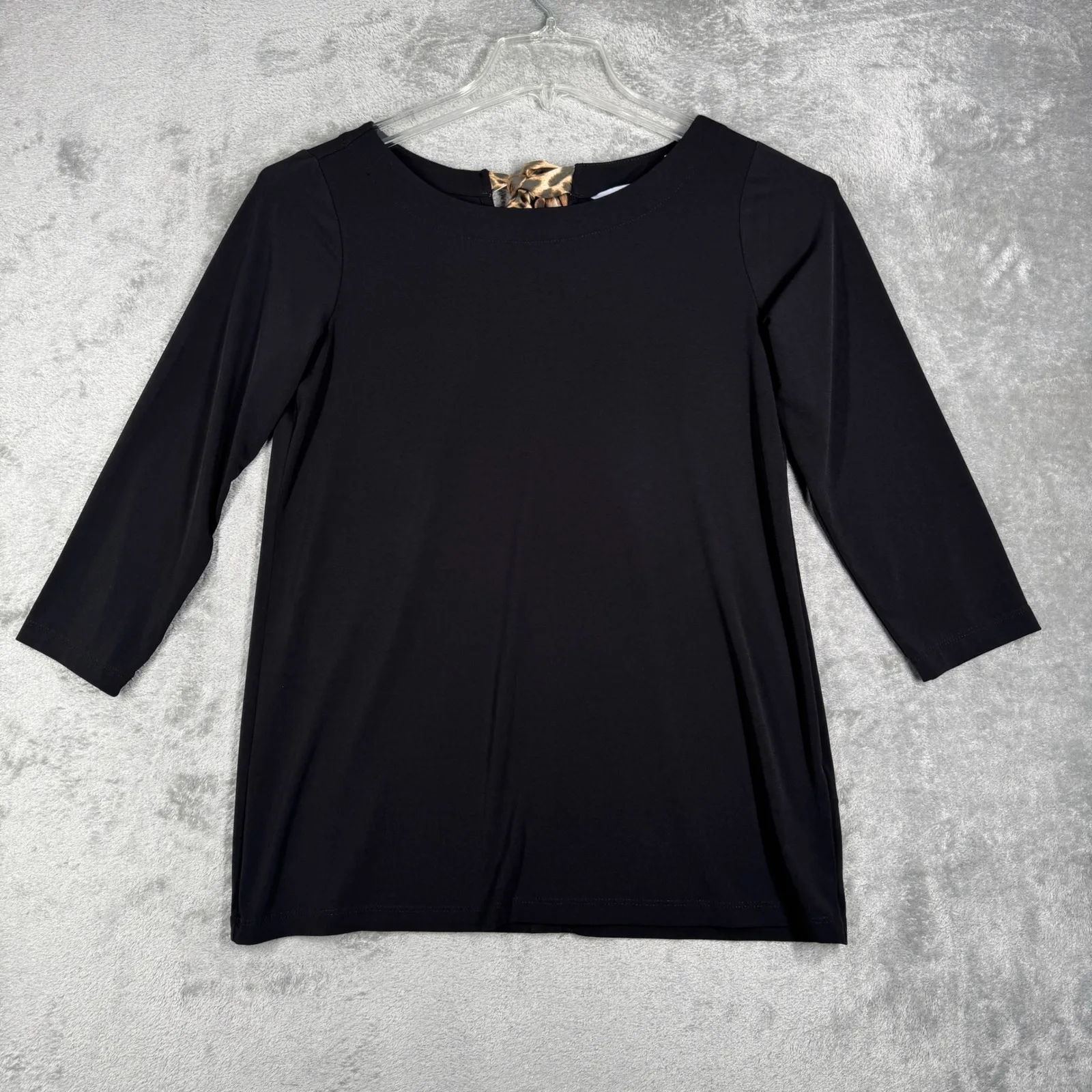 Susan Graver Shirt Women Button Back Statement Piece Neutral Animal Print Bow XS - Image 3