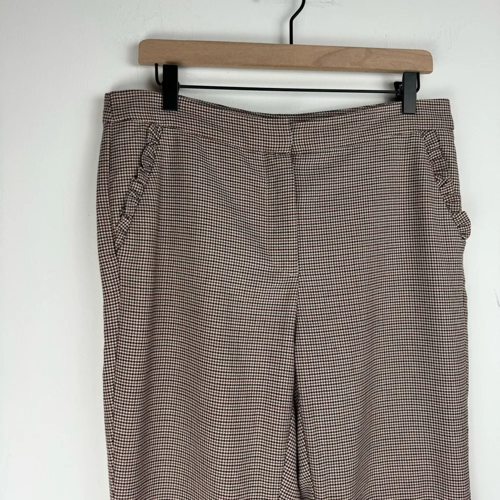 Zara Herringbone Trouser Pants Sz Large Ruffle Pockets High Rise Black White Red - Image 7