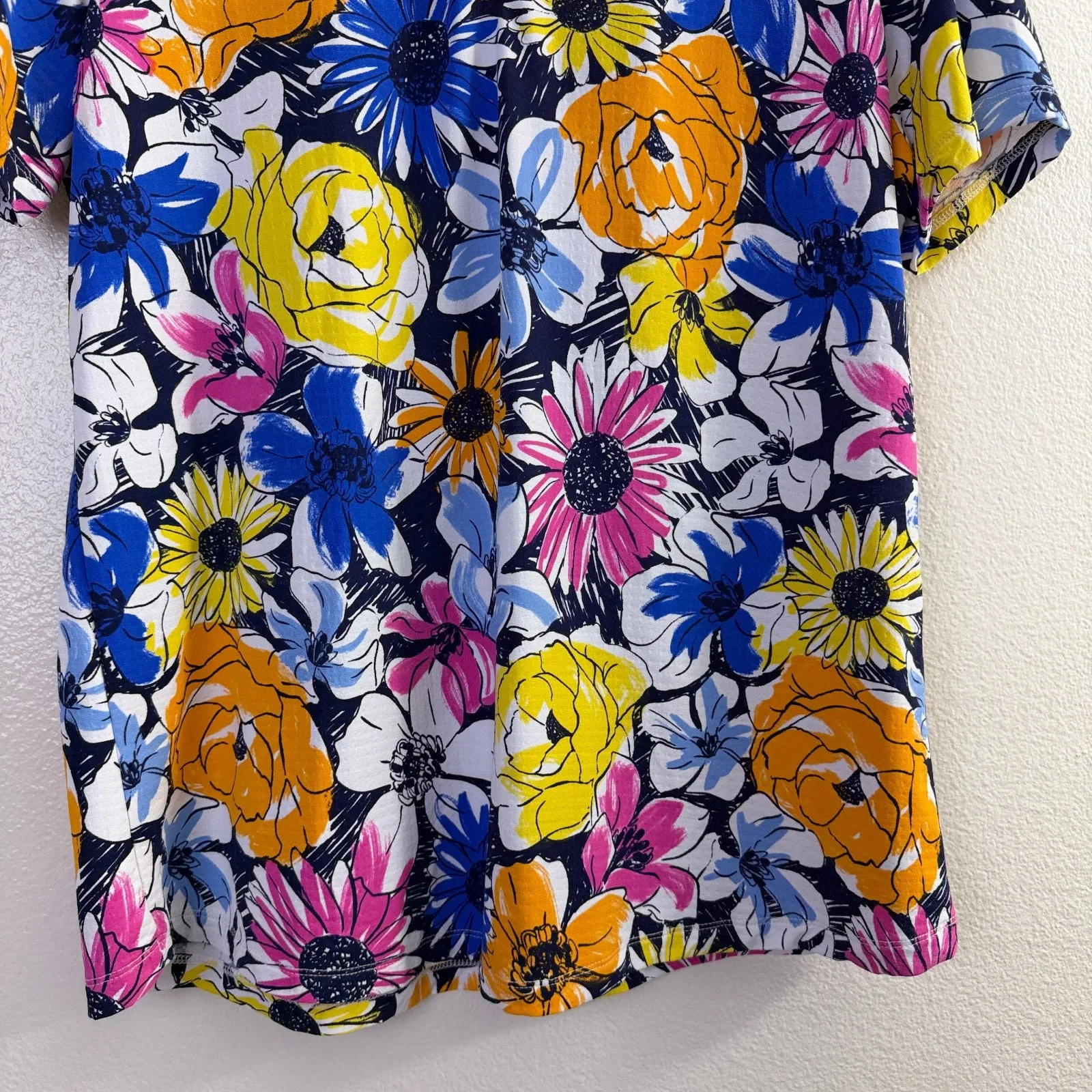 Ibkul Womens Short Sleeve Sun Shirt Womens XL Multi Floral Zip Golf Hiking UPF Blue - Image 3