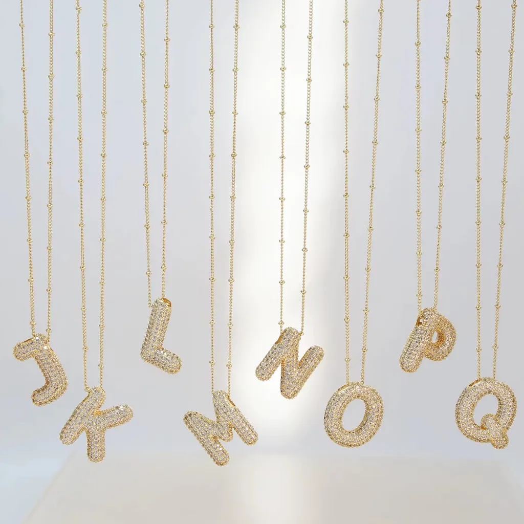 Bubble Balloon Letter K Zircon Initial Necklace Gold - Image 2