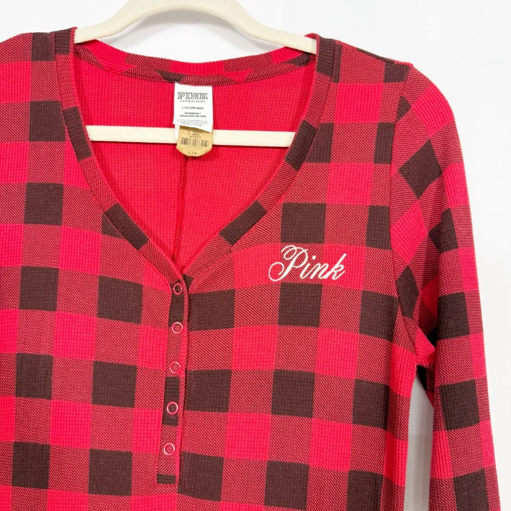 PINK Victoria’s Secret Thermal Sleep Onesie Buffalo Check Plaid Red Black - Image 5