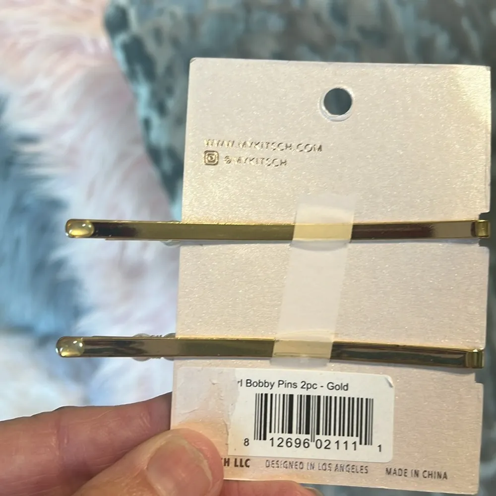 White Beaded Gold Bobby Pins New - Image 2