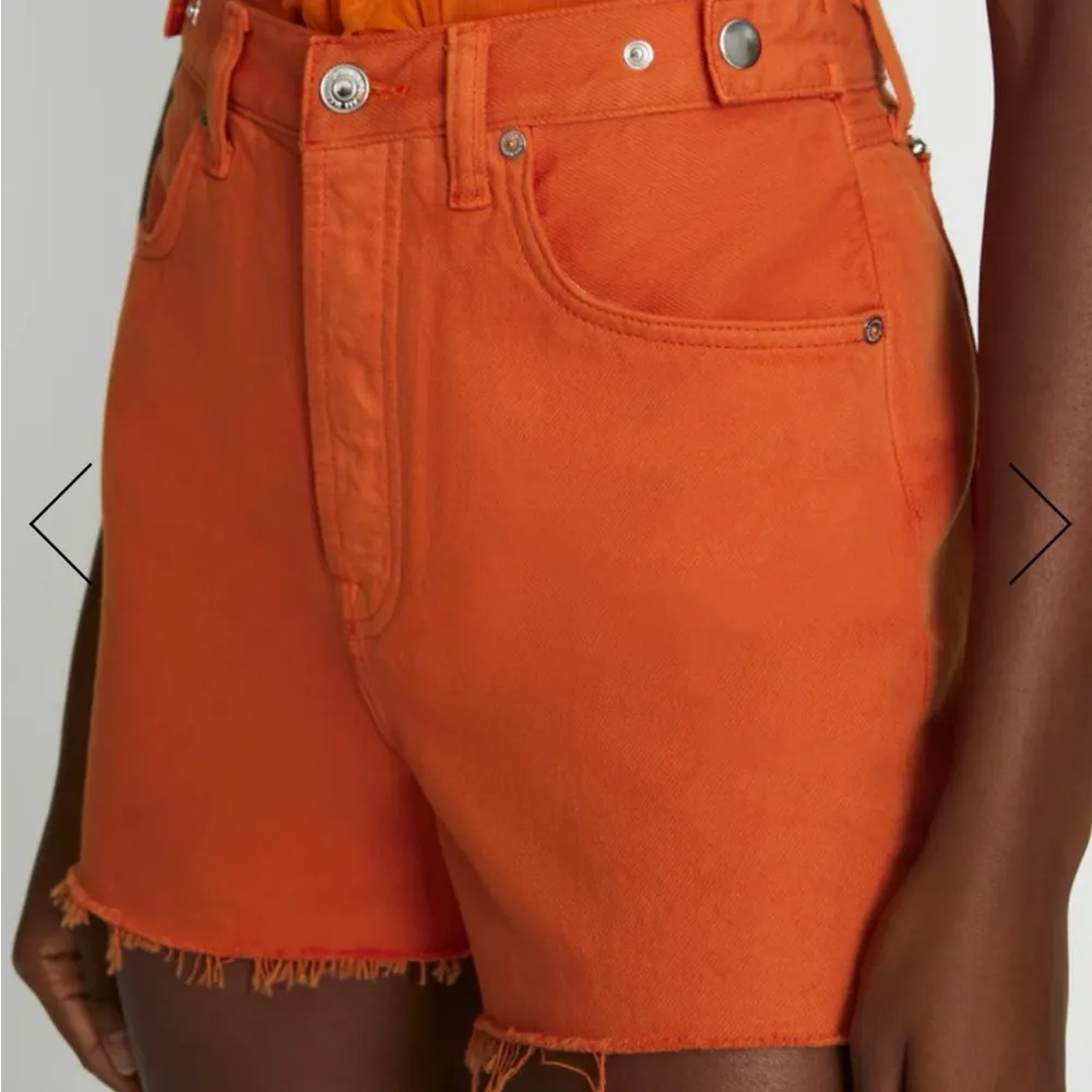 NWT sz 24 $158 7 for all mankind koi orange denim shorts high waist cut offs - Image 4
