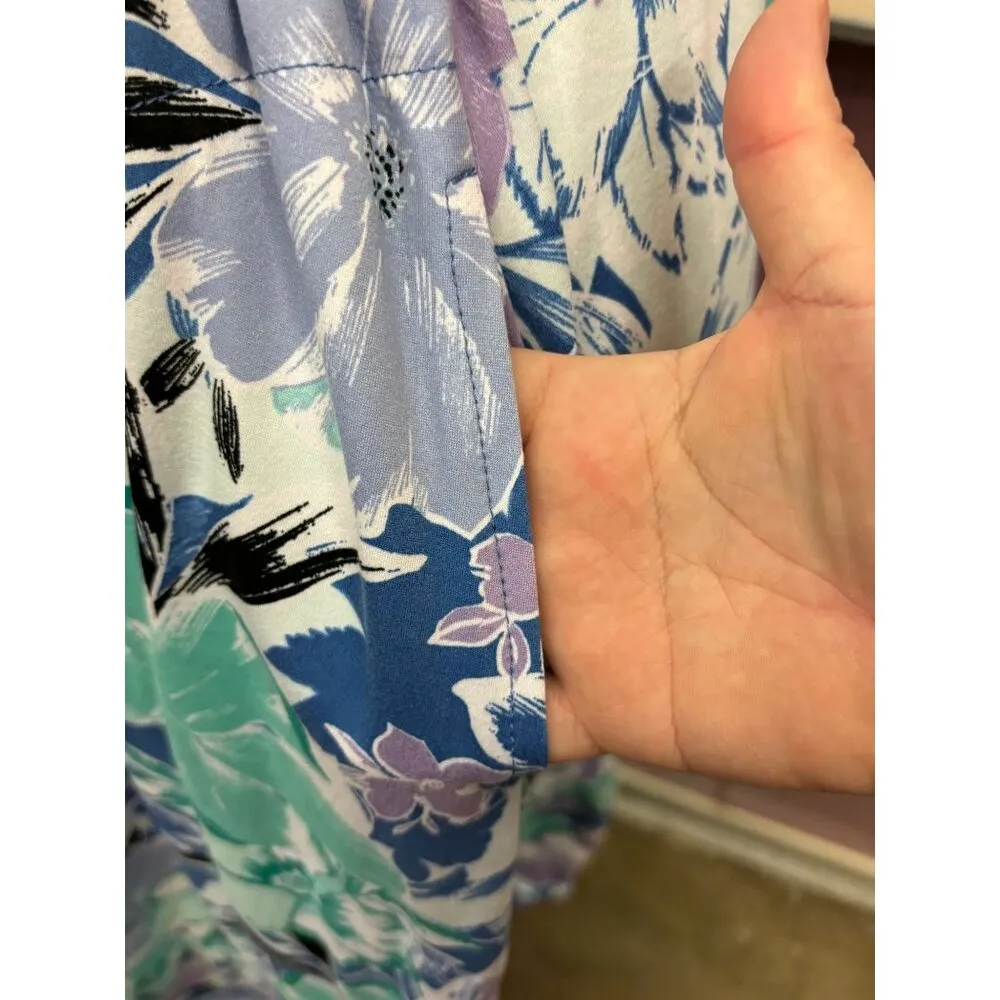 Cuddl Duds Maxi Dress Flexwear Scoop-Neck Belt Blue Spring Floral Medium - Image 6