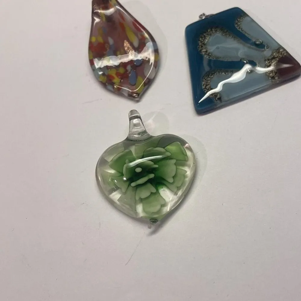 Lot Of 3 Blown Glass Art Costume Pendants Mixed Lot - Image 2