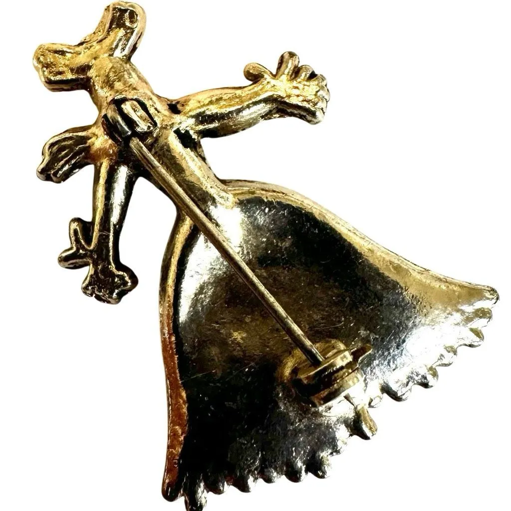 Vintage Corn Husk Doll Brooch Folk Art Straw Girl Pin Silver - Image 7