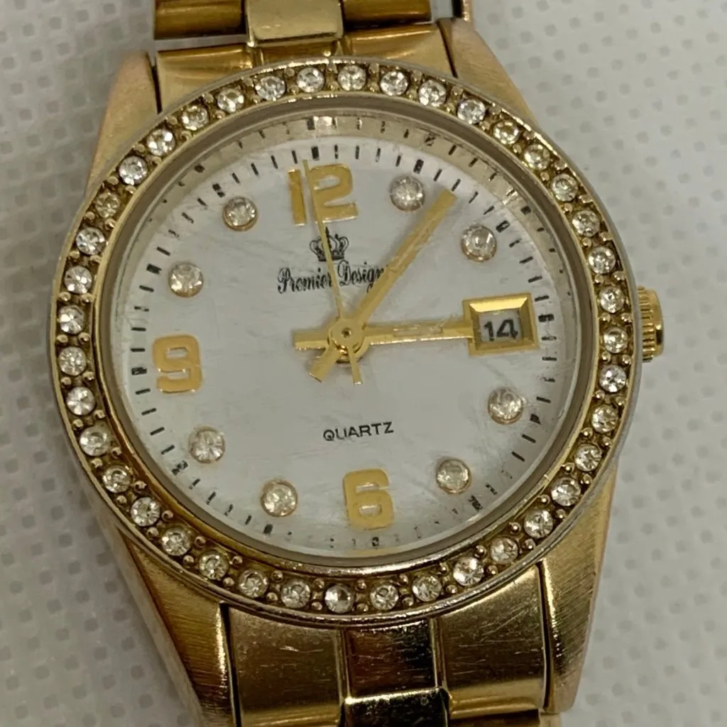 Premier designs gold tone women classic date watch 25mm round up to 8” running - Image 3