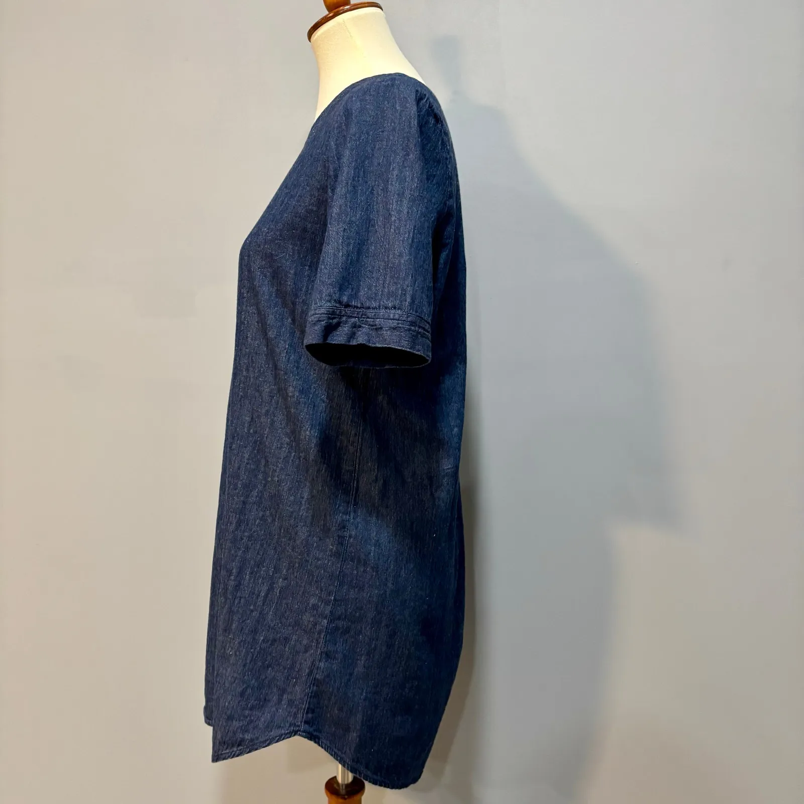 VTG Y2K Blue Denim T-Shirt Shift Jean Mini Dress vacation resort , Size M - Image 3