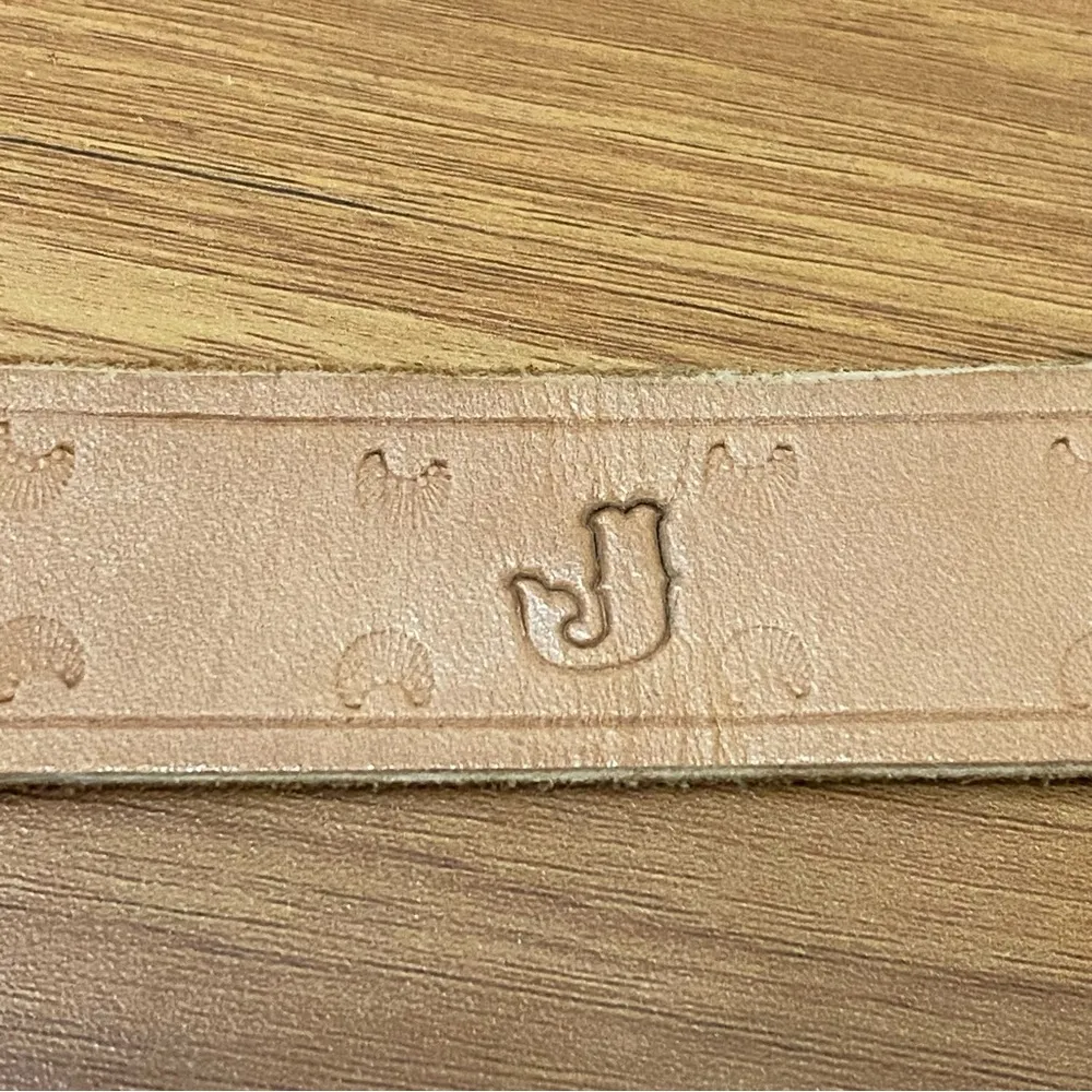 JP Long Horn Studded Brown Leather Gold Buckle Belt Waist 28” - Image 9