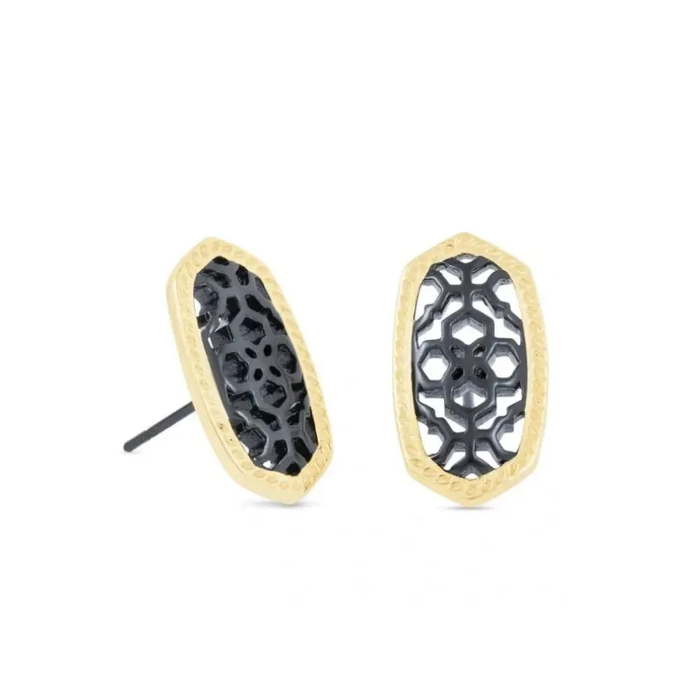 NWT! Kendra Scott Ellie Gold Stud Earrings in Gunmetal Filigree Mix - Image 2