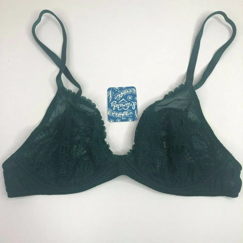 NEW Free People Lace Triangle Underwire Bra Emerald 32D Style F38O877 - Image 2