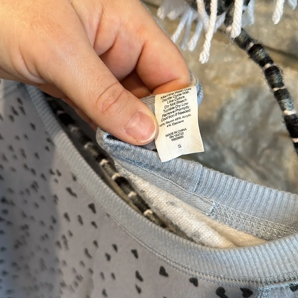 Bare Necessities blue sweatshirt with black heart, print size small - Image 8