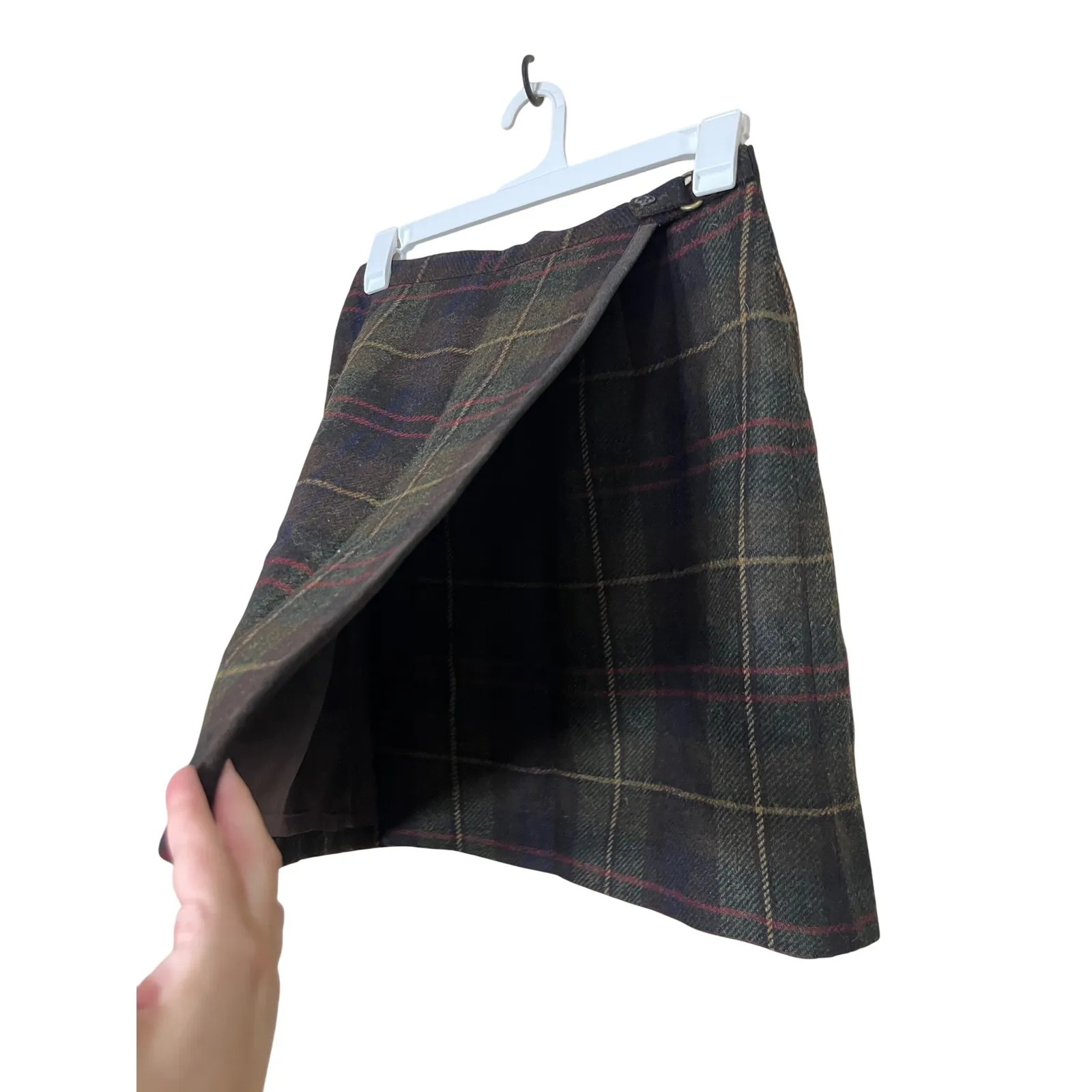 Vintage Harold's Wool Plaid Wrap Skirt Size 12 Brown‎ Green Red Blue Academia Brown - Image 3
