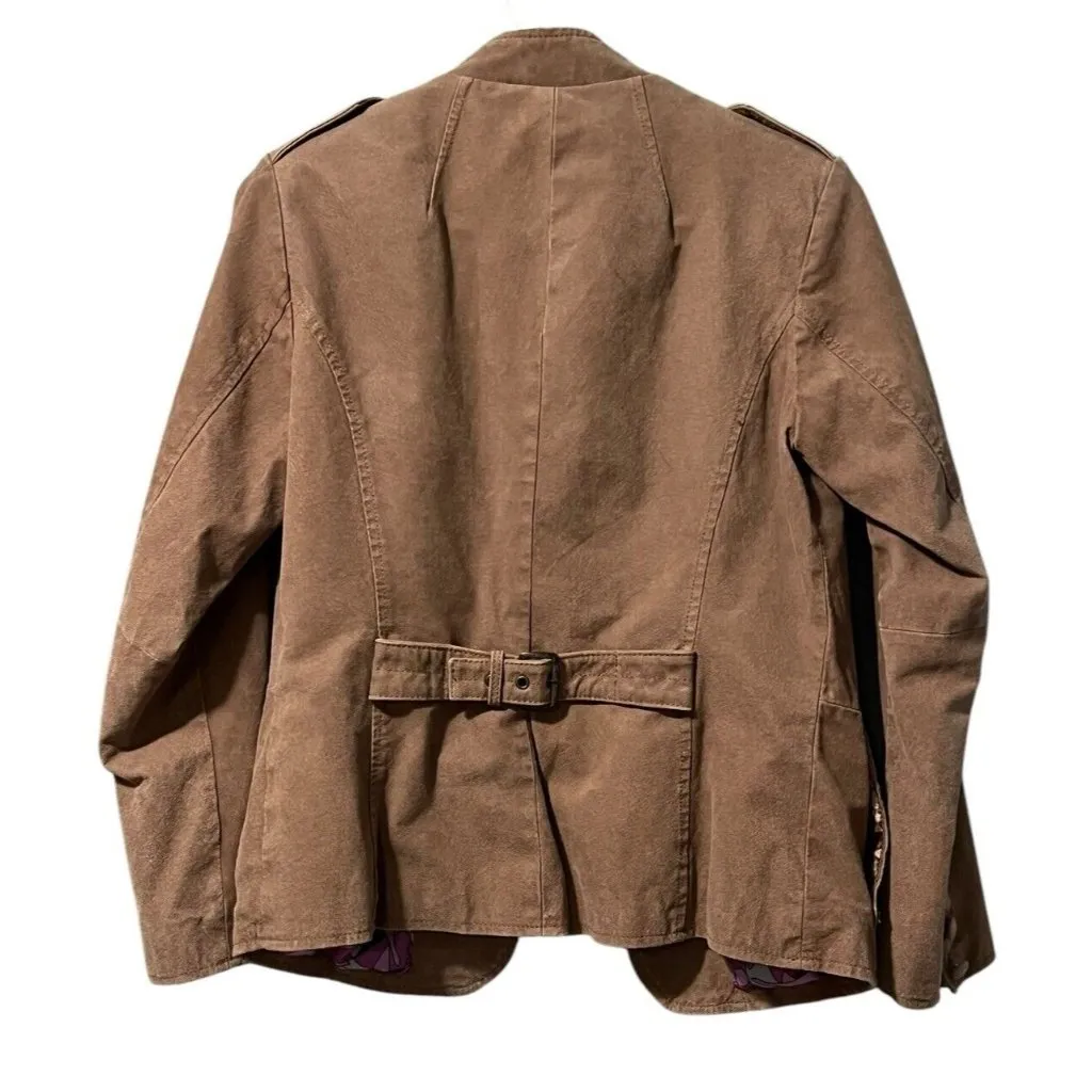 Twiggy London Tan Genuine Leather Button Down Coat Size XS Military Modern City Brown - Image 2