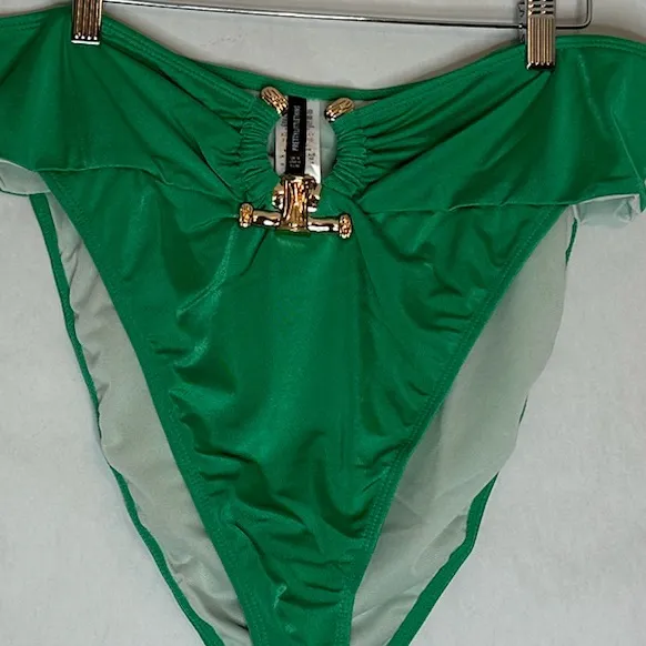 NWT PrettyLittleThing Plus Green Hammered Trim Bikini Size US 14 - BOTTOM ONLY - Image 15