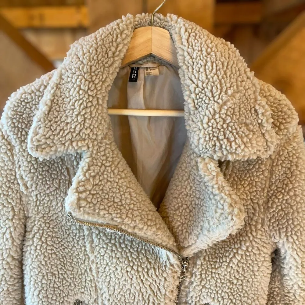 H&M Divided Teddy Sherpa Longline Moto Jacket - Image 8