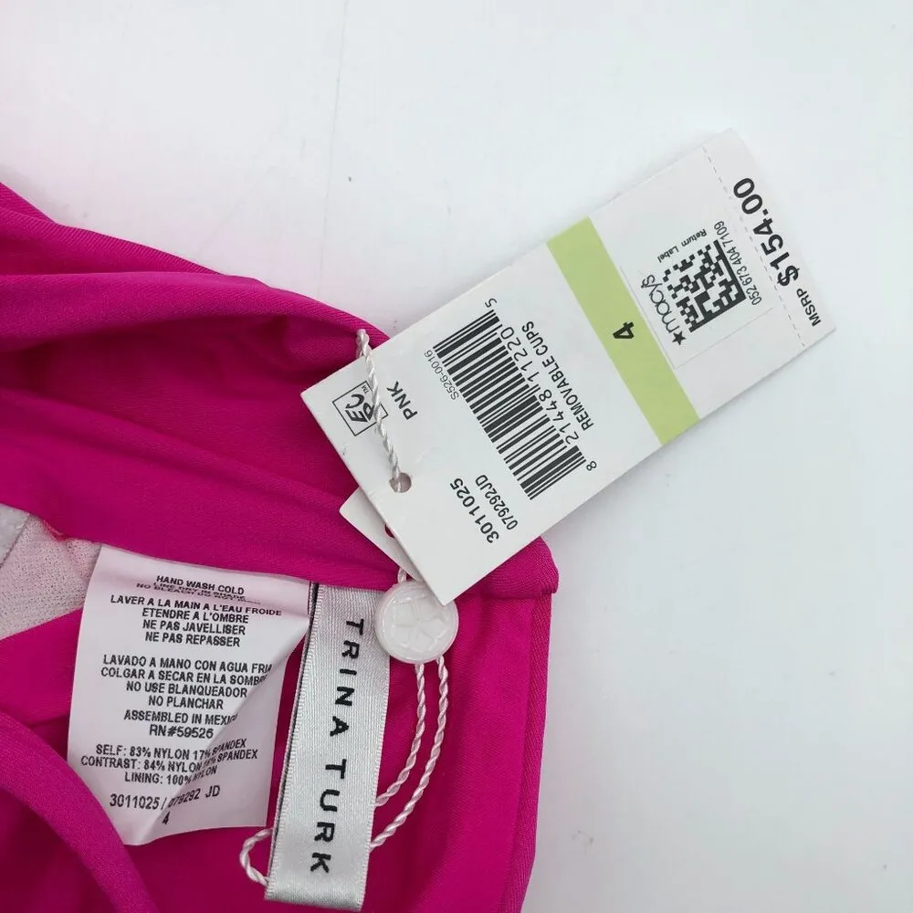 Trina Turk Monaco Asymmetrical One-Shoulder Pink Ruched Swimsuit Size 4 - Image 7