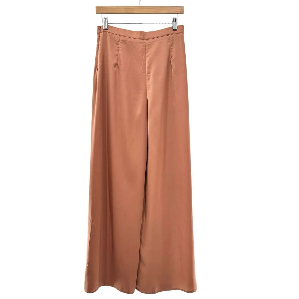 FATE 2pc Satin Cropped Wrap Blazer & Wide Leg Pant Set Brown Medium‎ Large NWT - Image 6