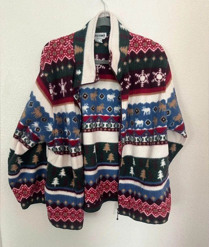 Alfred Dunner Vintage Fair Isle Fleece Jacket Sweater Size L Winter Christmas - Image 3