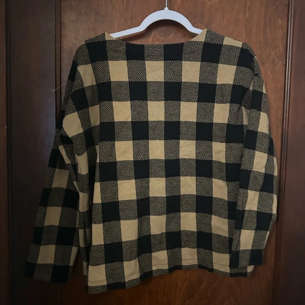 J JILL Buffalo Check Plaid Knit Sweater in Camel Black Size M Petite Tan - Image 3