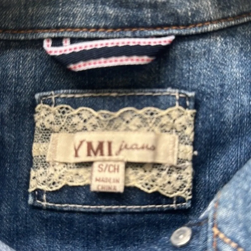 YMI Blue Stoned Wash Denim Jeans Cropped Button Down Vest Essential S - Image 5