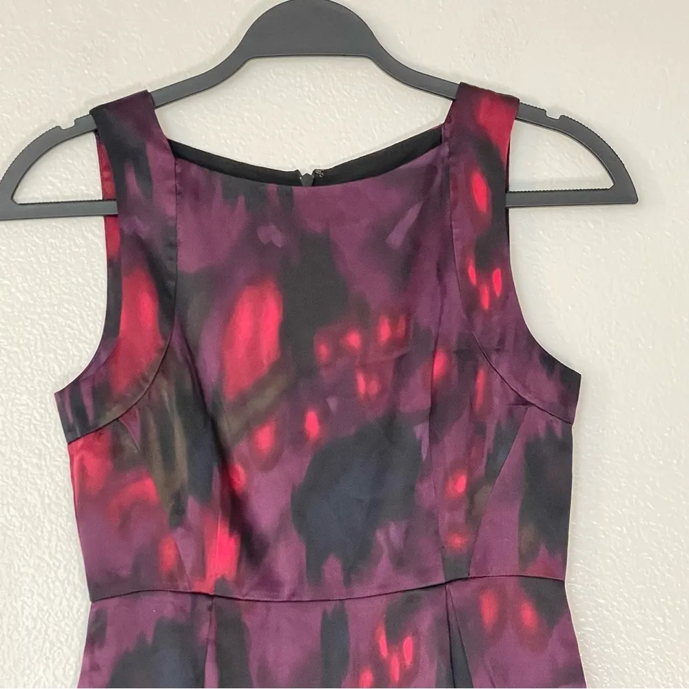 Theory Silk Red & Purple Watercolor Sleeveless Dress Size 0 - Image 6