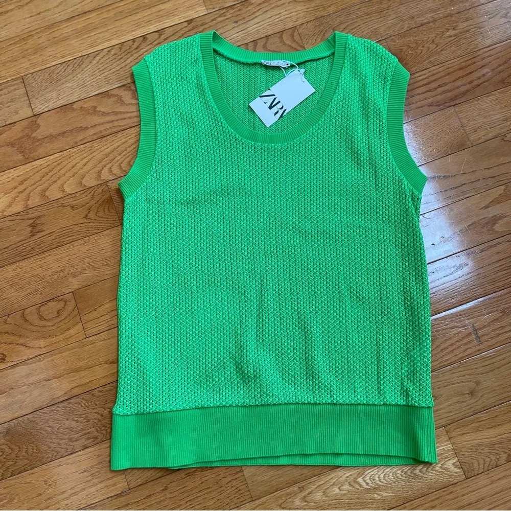 Zara lime green scoop neck sleeveless sweater knit vest Sz L oversized - Image 6